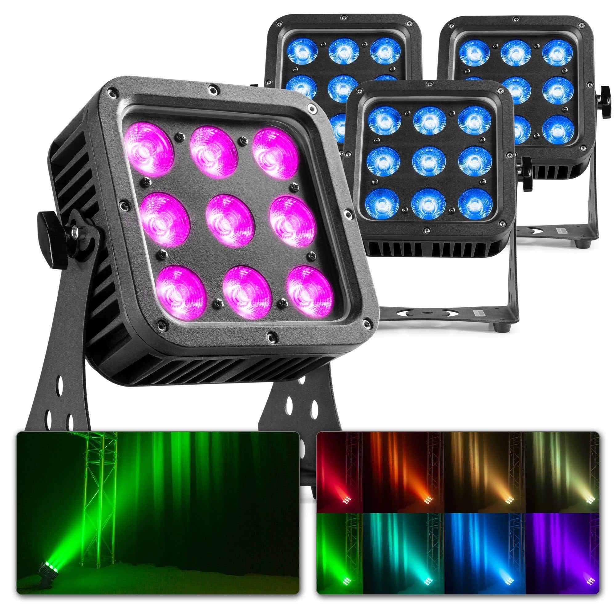 BeamZ StarColor72 LED Fluter 4er Set Outdoor LED Flutlichter - je Strahler 9x 8W RGBW LED’s