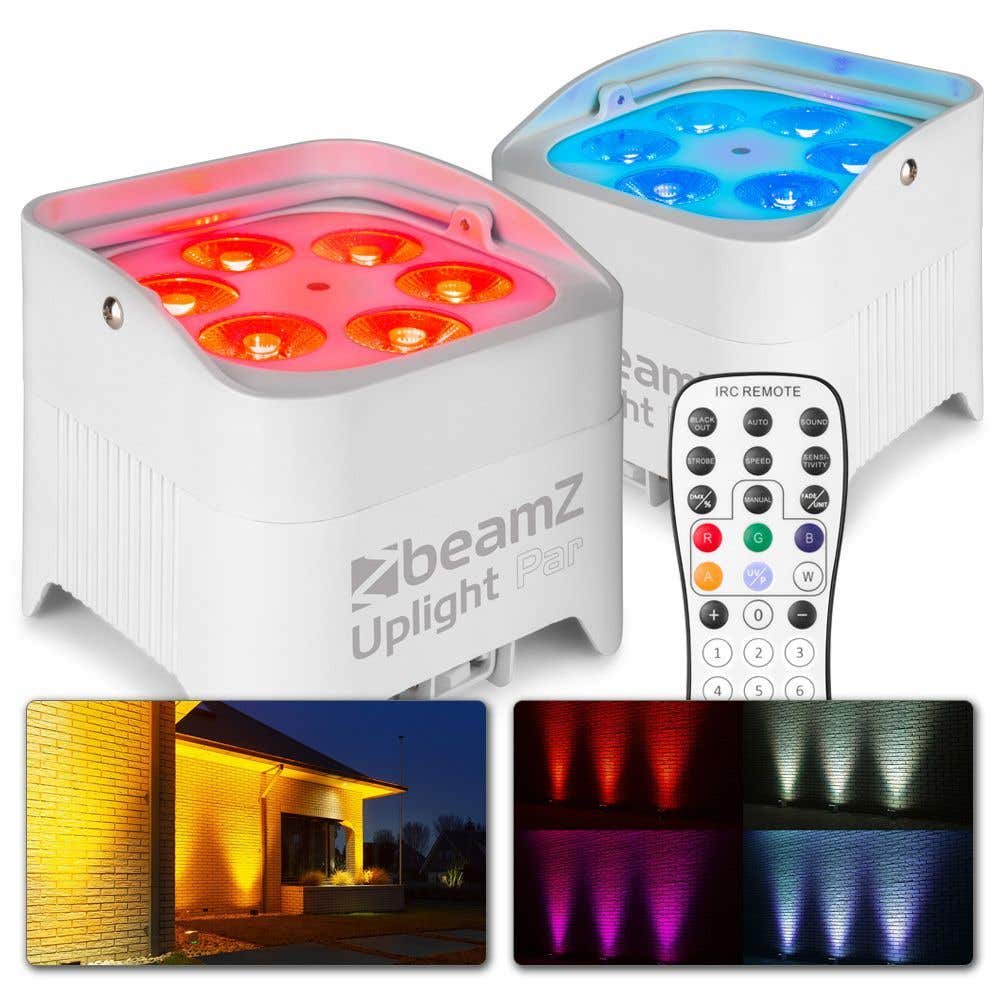 BeamZ BBP96SW Uplight 2er Set Akku Spots LED Strahler 6x 12 Watt - WDMX - weiß