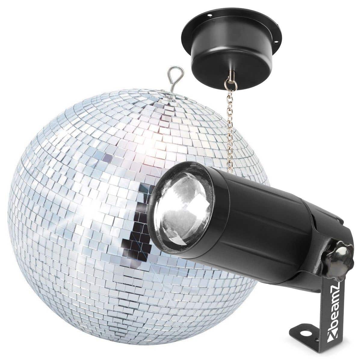 BeamZ MB30 Discokugel 30cm Komplett-Set inkl. Motor und LED Punktstrahler - Discokugel-Set Komplett