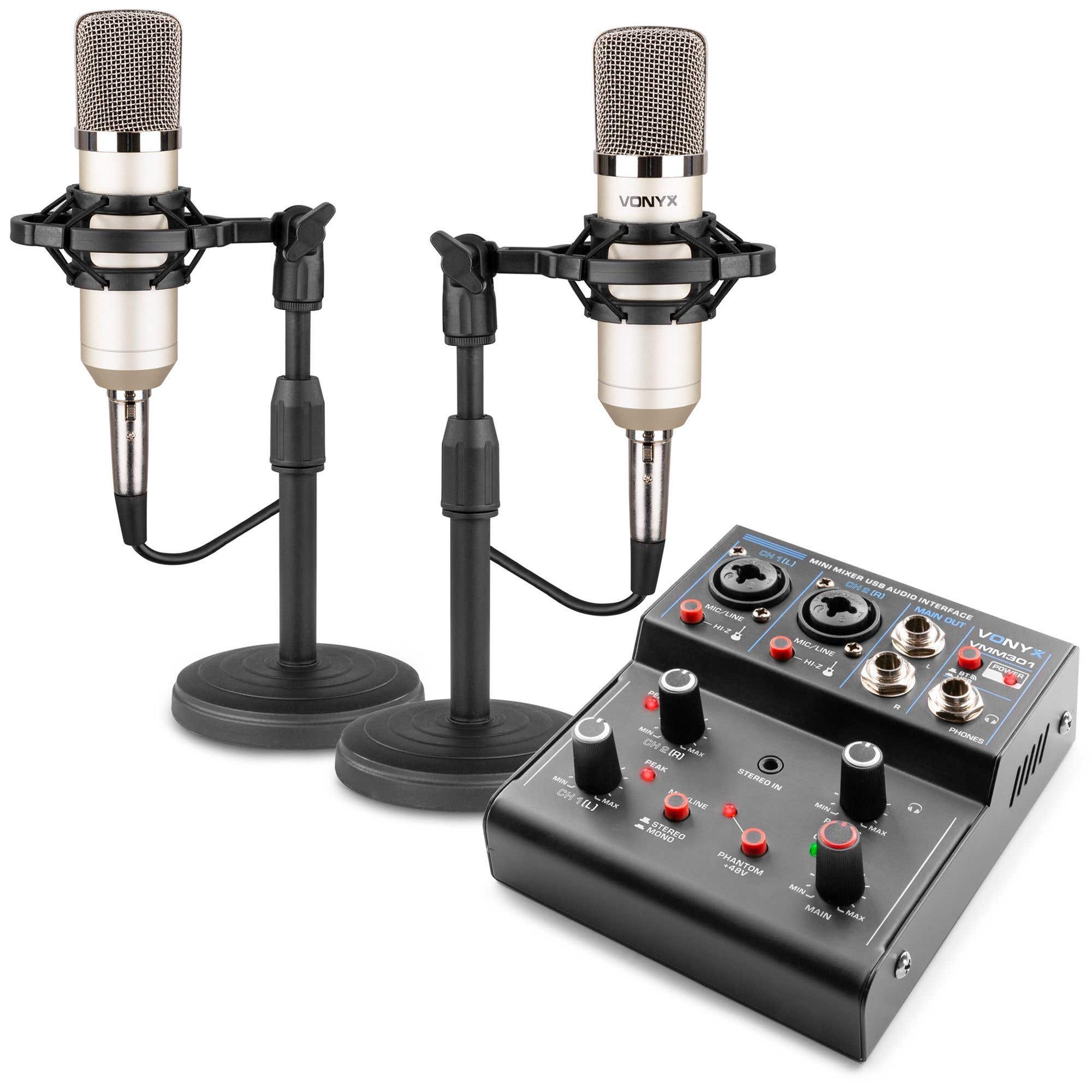Vonyx VMM301 Podcast Set - 2 Mikrofone mit USB Audio Mischpult mit Bluetooth Funktion