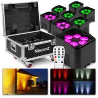 BeamZ BBP96S Akku Uplight 8er Set mit Flightcase 8x LED Akku Lampen mit je 6x12 Watt LED's und einem passendem Transportkoffer mit integriertem Multi-Charger