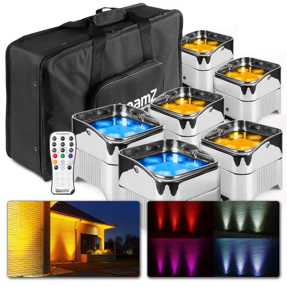 BBP96SC Uplight  6er Set mit Tasche Akku LED Par Strahler 6x12W WDMX - Chrom