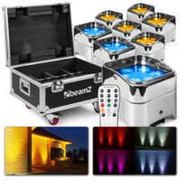 BeamZ BBP96C Akku Uplight 8er Set mit Flightcase 8x LED Akku Lampen mit je 6x12 Watt LED's und einem passendem Transportkoffer mit integriertem Multi-Charger