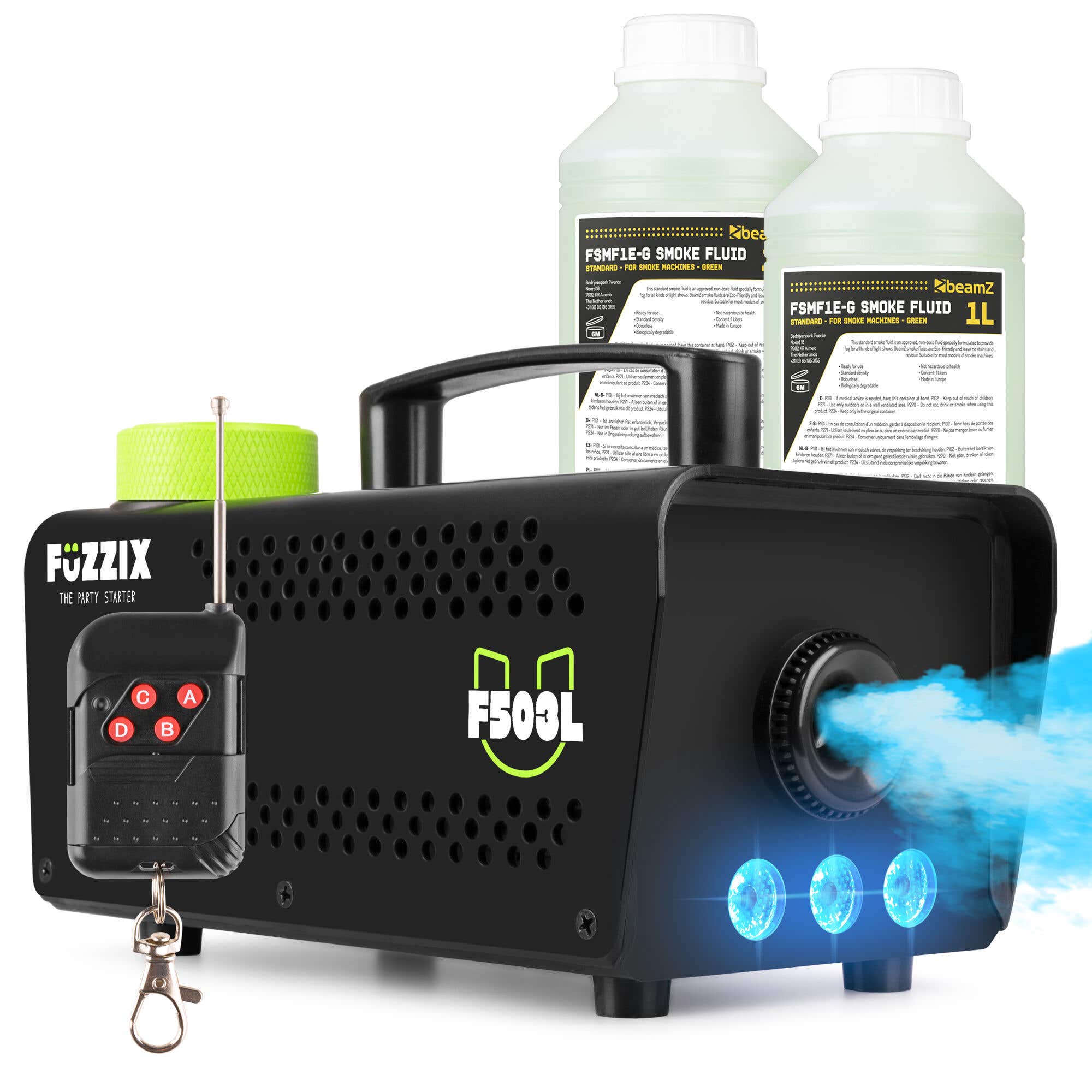 Fuzzix F503L Party Nebelmaschine mit 3 RGB LEDs inkl. 2L Nebelfluid