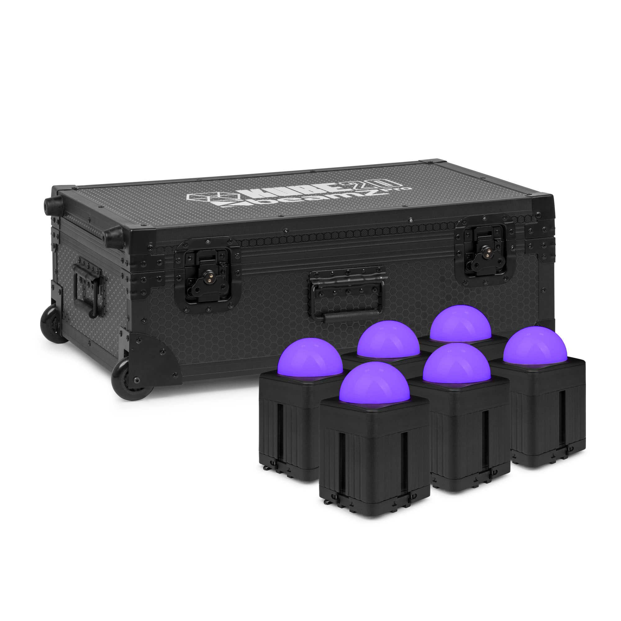 BeamZ Pro KUBE20BK 6er Set + Flightcase - Akku LED Spots In-/Outdoor Uplight - inkl. Zubehör - Schwarz