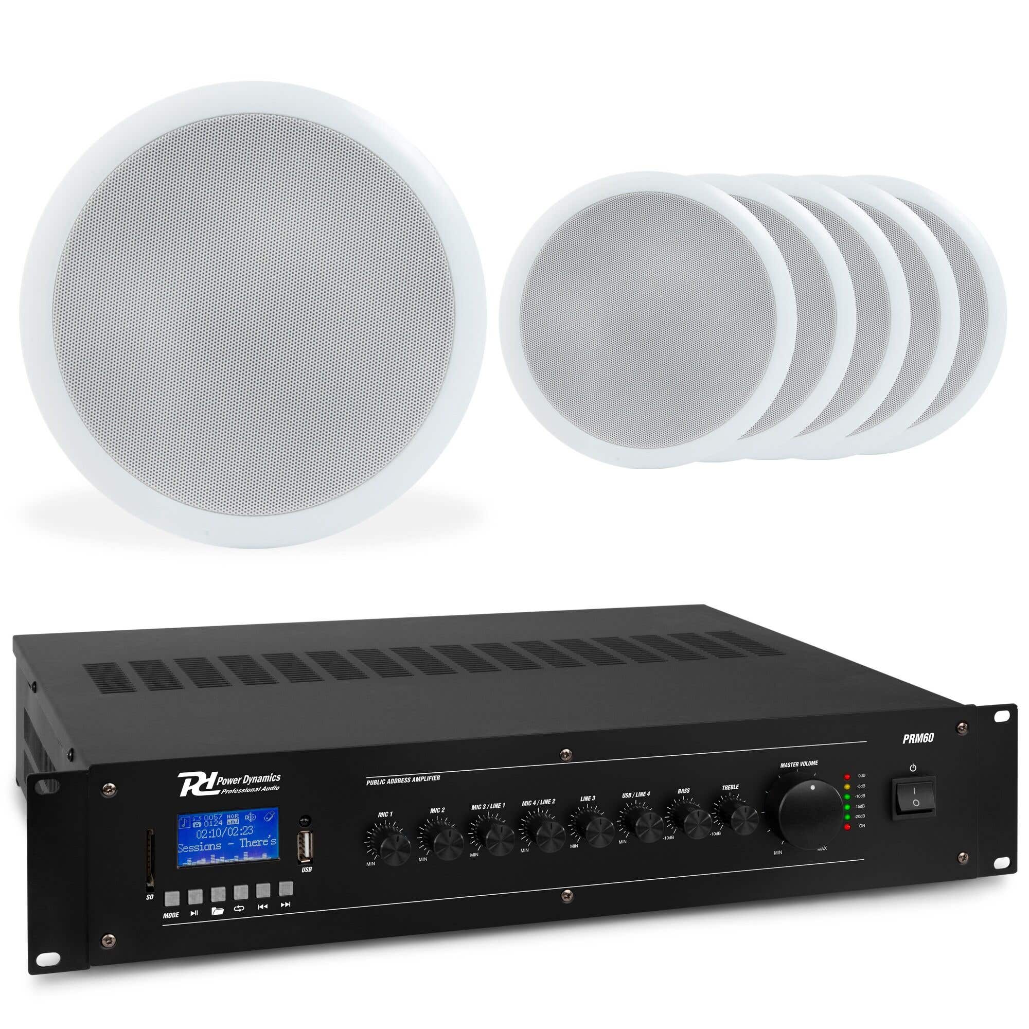 Power Dynamics Deckenlautsprecher 6er Set –mit Verstärker Bluetooth
