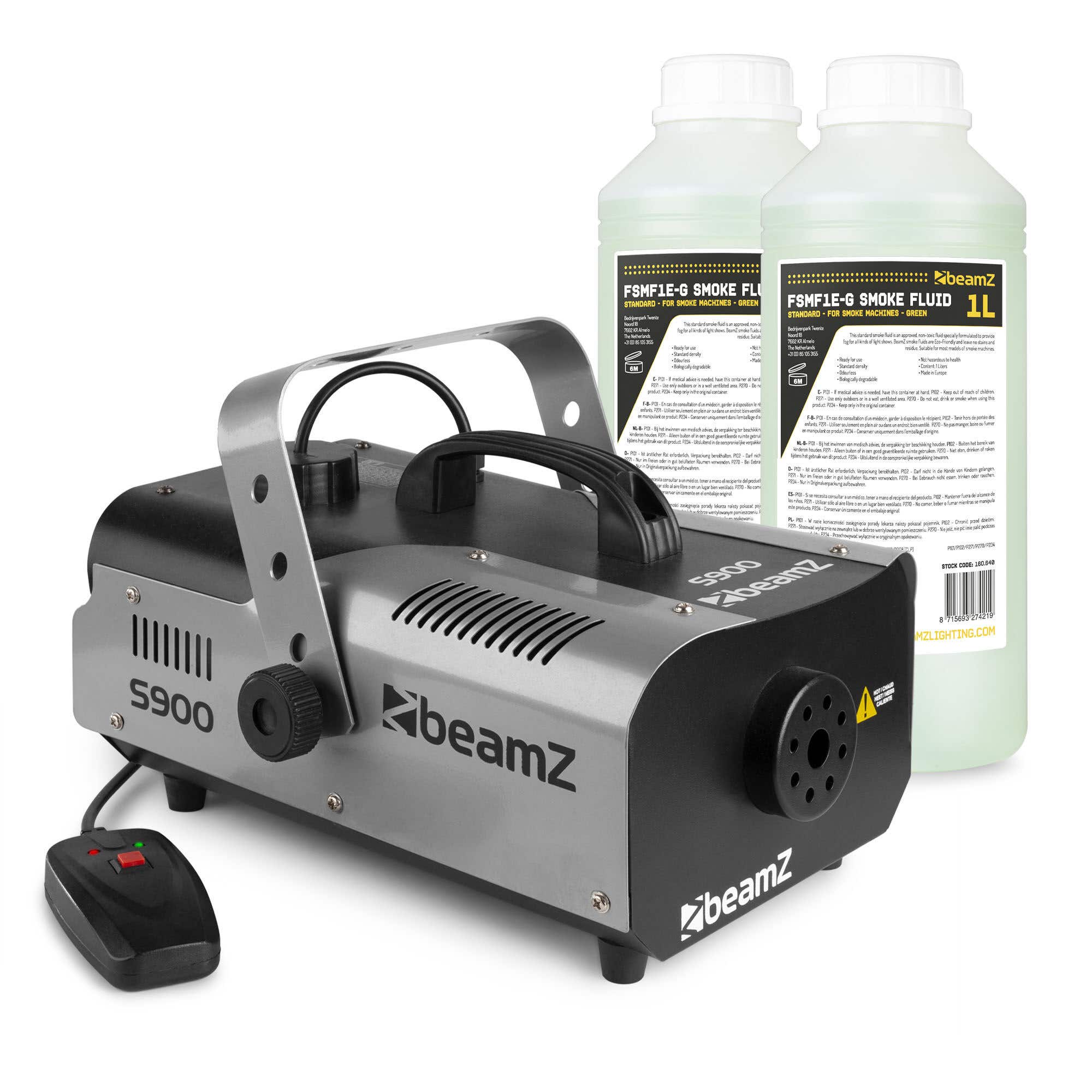 BeamZ S900 Nebelmaschine mit 2 Liter Nebelfluid & Fernbedienung – 900 W