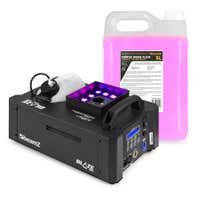 BeamZ BLAZE800 Nebelmaschine Komplettset mit 5 Liter Nebelfluid 12x 4W RGBA LEDs horizontaler und vertikaler Nebelausstoß