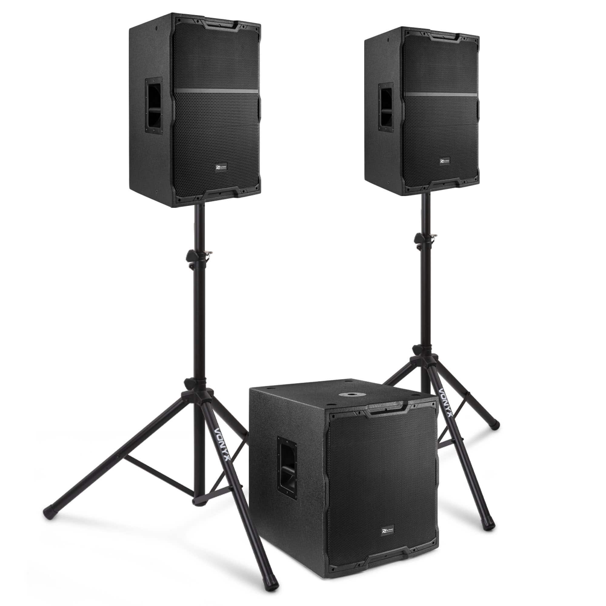 Power Dynamics PDY212 Komplette Soundanlage 2.1 Aktiv Lautsprecher Set  - 2300W - mit Stativen