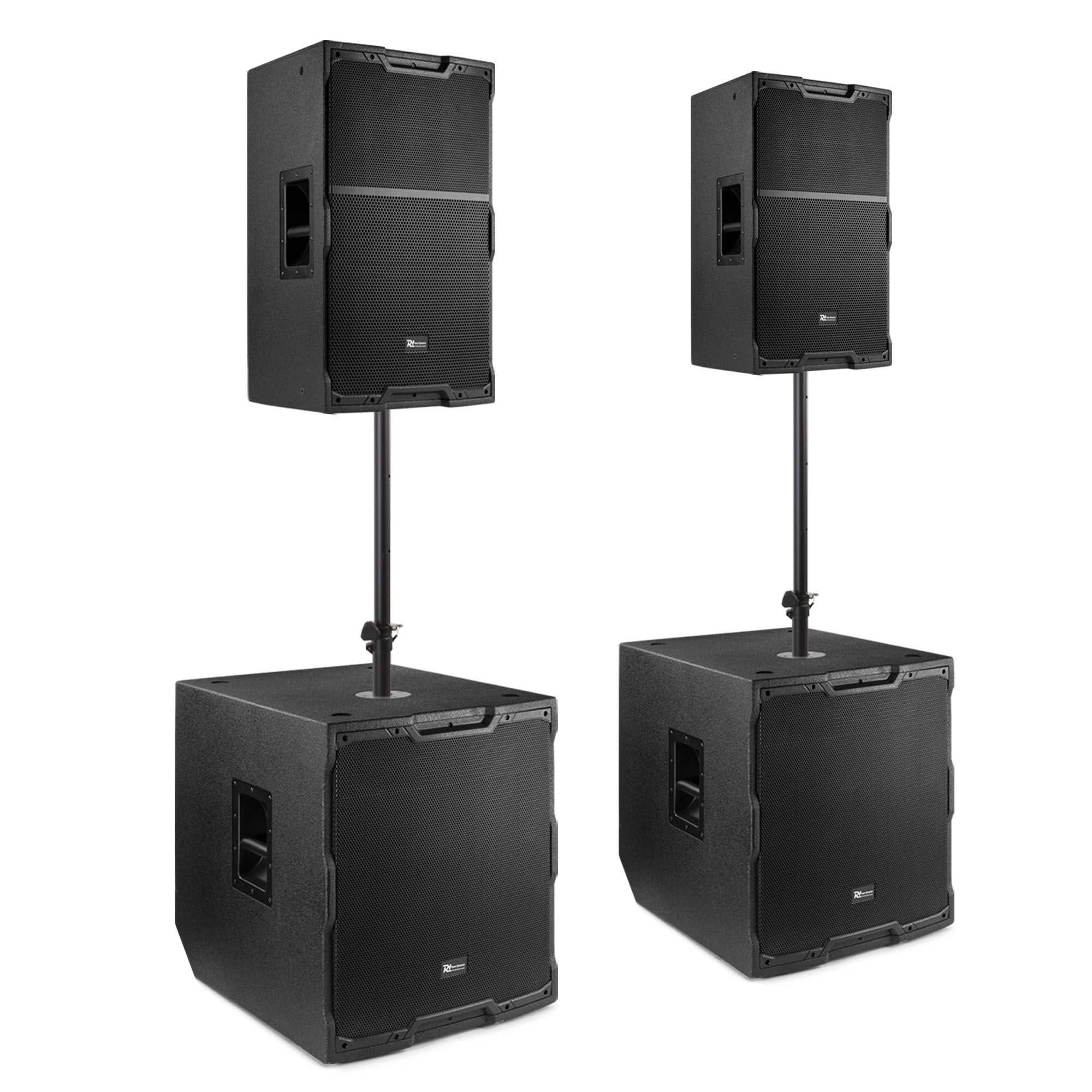 Power Dynamics PDY22-1 Komplettes Soundsystem 2.2 mit 2 Lautsprechern, Subwoofern und Distanzstangen – 3400 W