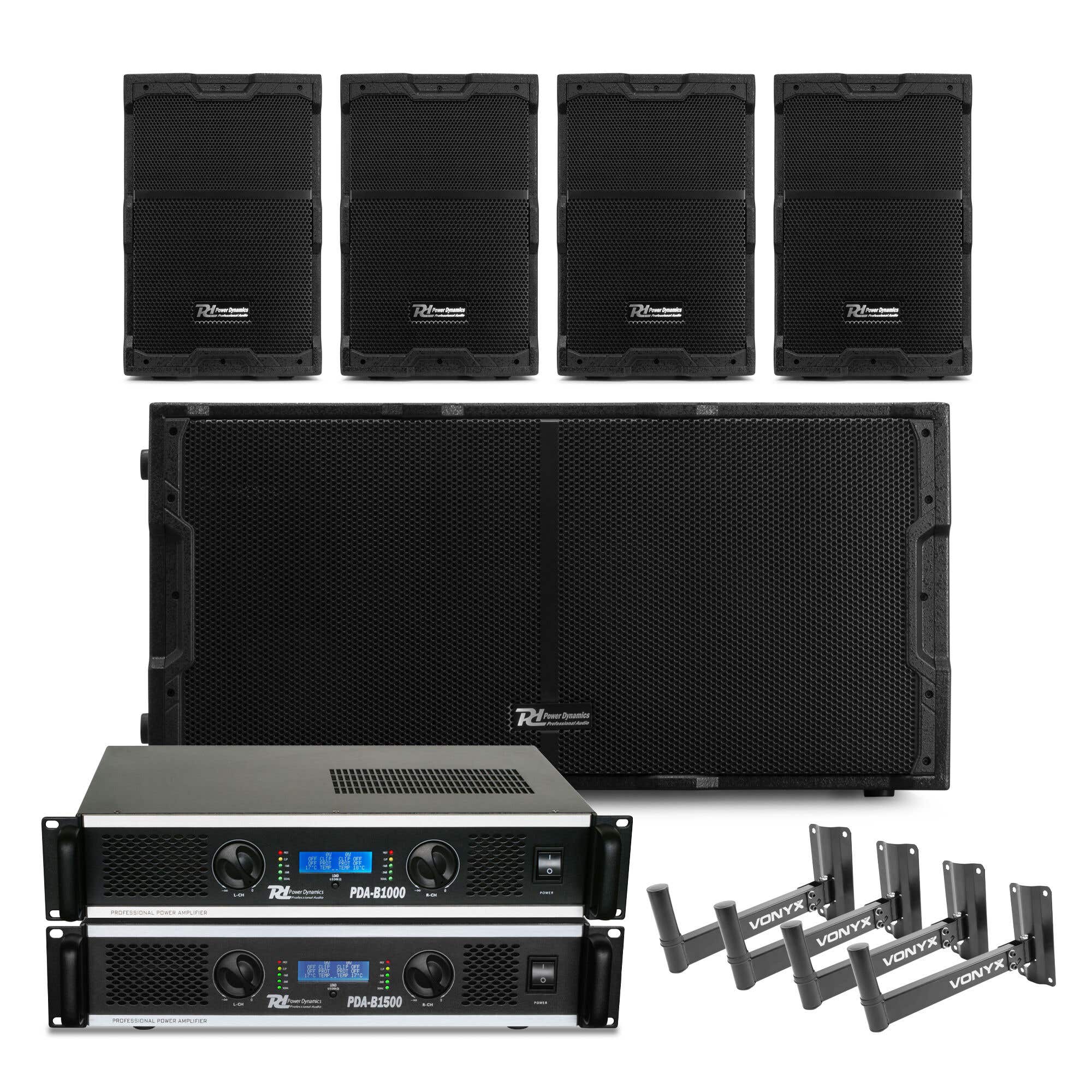 Power Dynamics Komplettes PA-System - Passives Lautsprecherset mit Subwoofer - 3400W