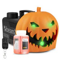 BeamZ Halloween Nebelmaschine - inkl. Nebelfluid und aufsteckbaren Kürbiskopf, LED Lichteffekt - Ideal für Halloween