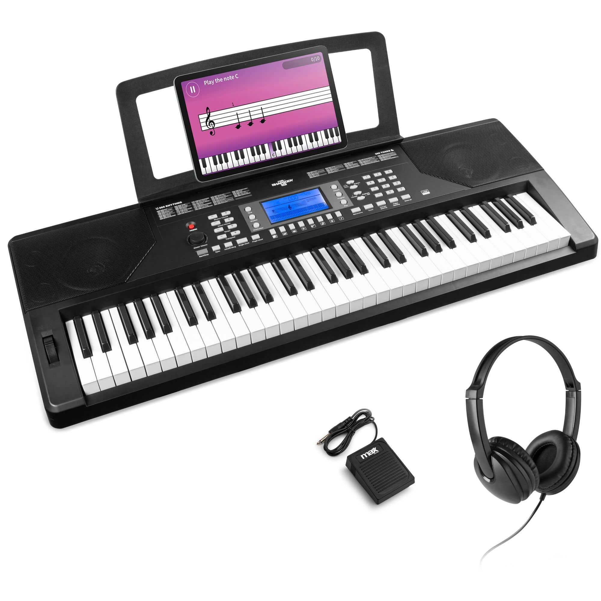 MAX Rhapsody61P Keyboard-Set - mit Sustain-Pedal und Kopfhörer - 61 anschlagdynamische Tasten