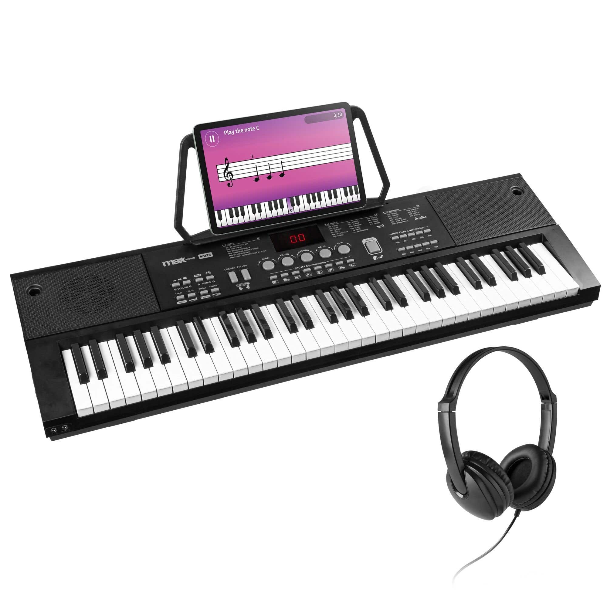 MAX KB15 Keyboard Set mit Kopfhörer und Notenhalter - Perfekt für Anfänger - Wiederaufladbare Batterien