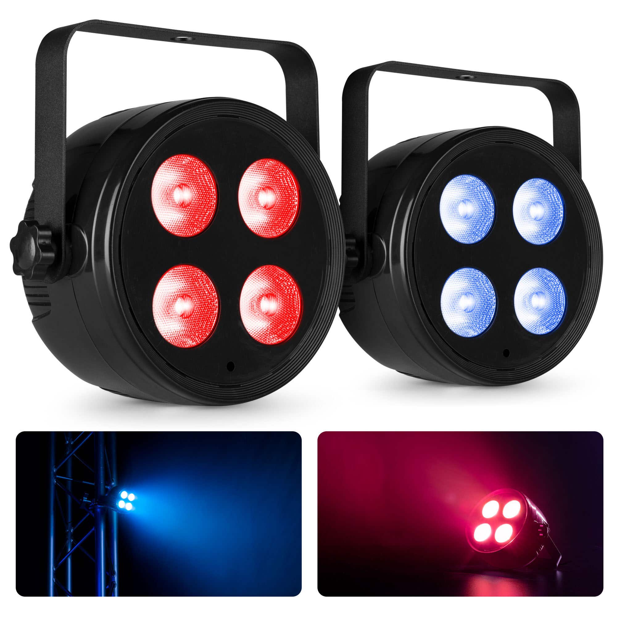 Fuzzix Set mit 2x PLF20 Party LED Pars – 4x 12 Watt RGBAW LEDs – mit DMX – inkl. Fernbedienung