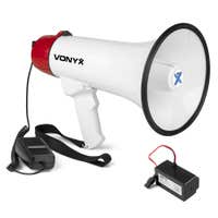 Vonyx MEG045 Megafon Set mit Akku – 45 Watt Megafon mit Sirene und Bluetooth – Rot-Weiß