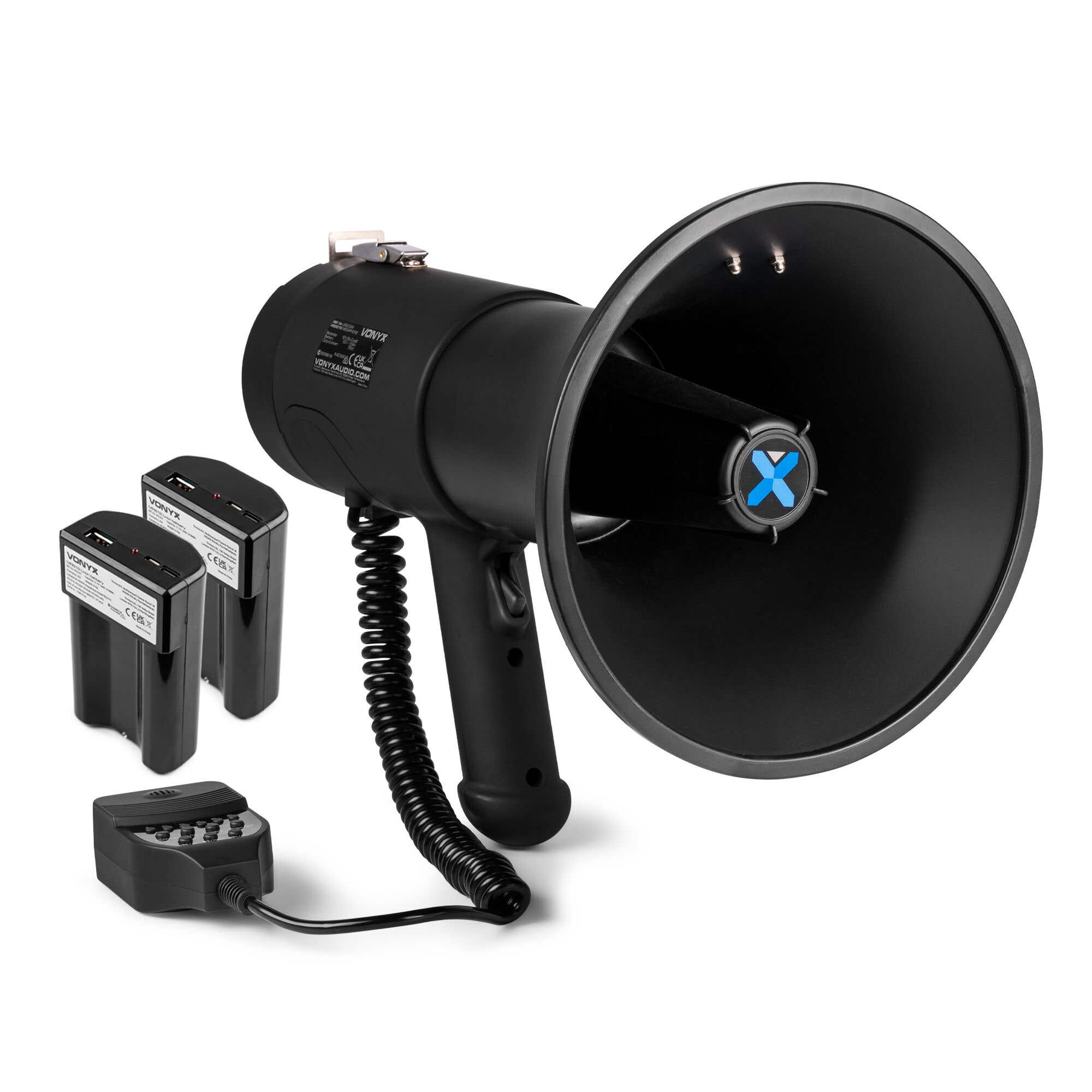 Vonyx MEG075 Megafon Komplettpaket inkl. 2x Akkus - 75W Megaphon - Schwarz