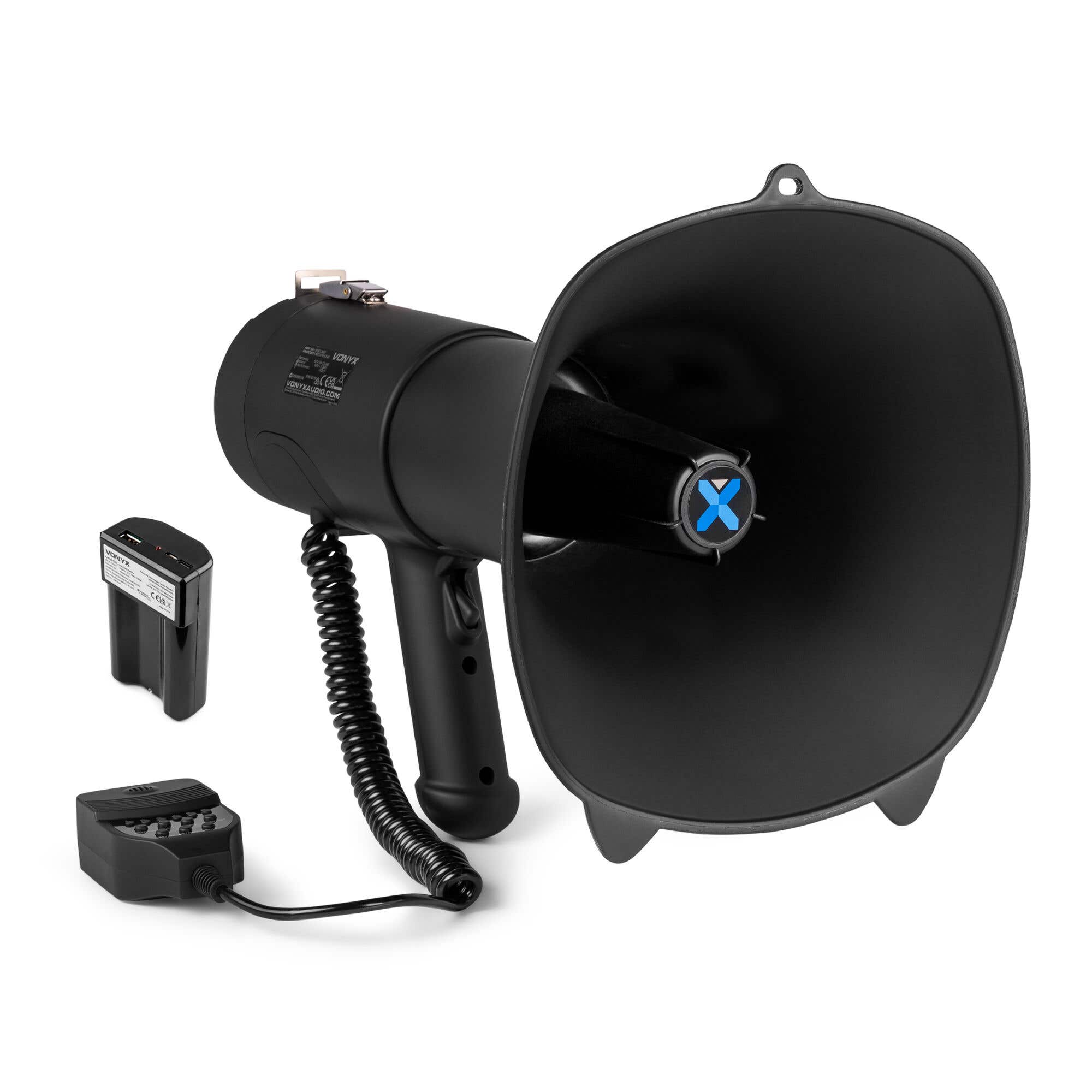 Vonyx MEG090 Megafon Komplett Set mit Akku - 90W Megaphon, Sirene, Bluetooth - Schwarz