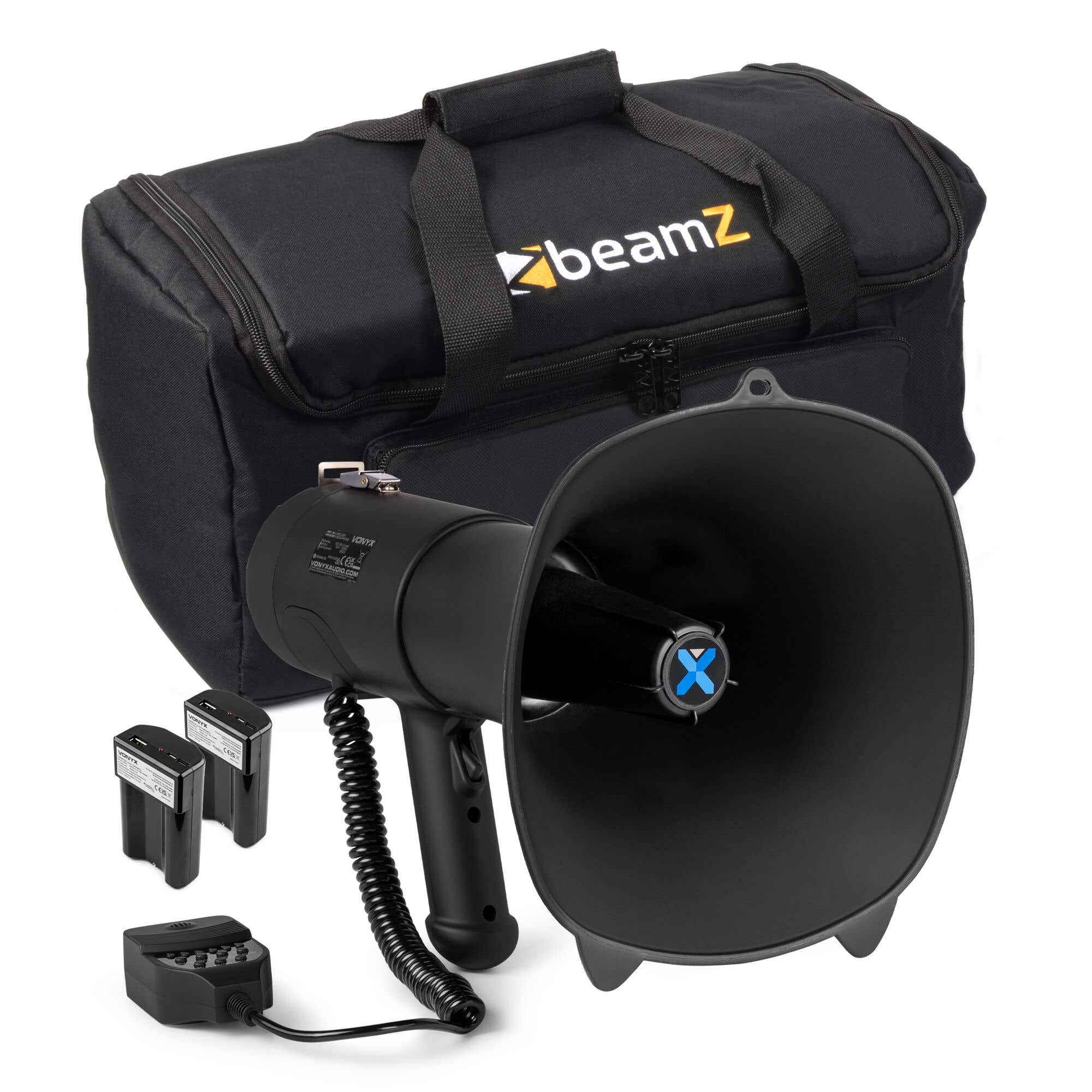 Vonyx MEG090 Megafon Set mit Tragetasche & 2 Lithium-Ionen-Akkus – 90W Schwarz