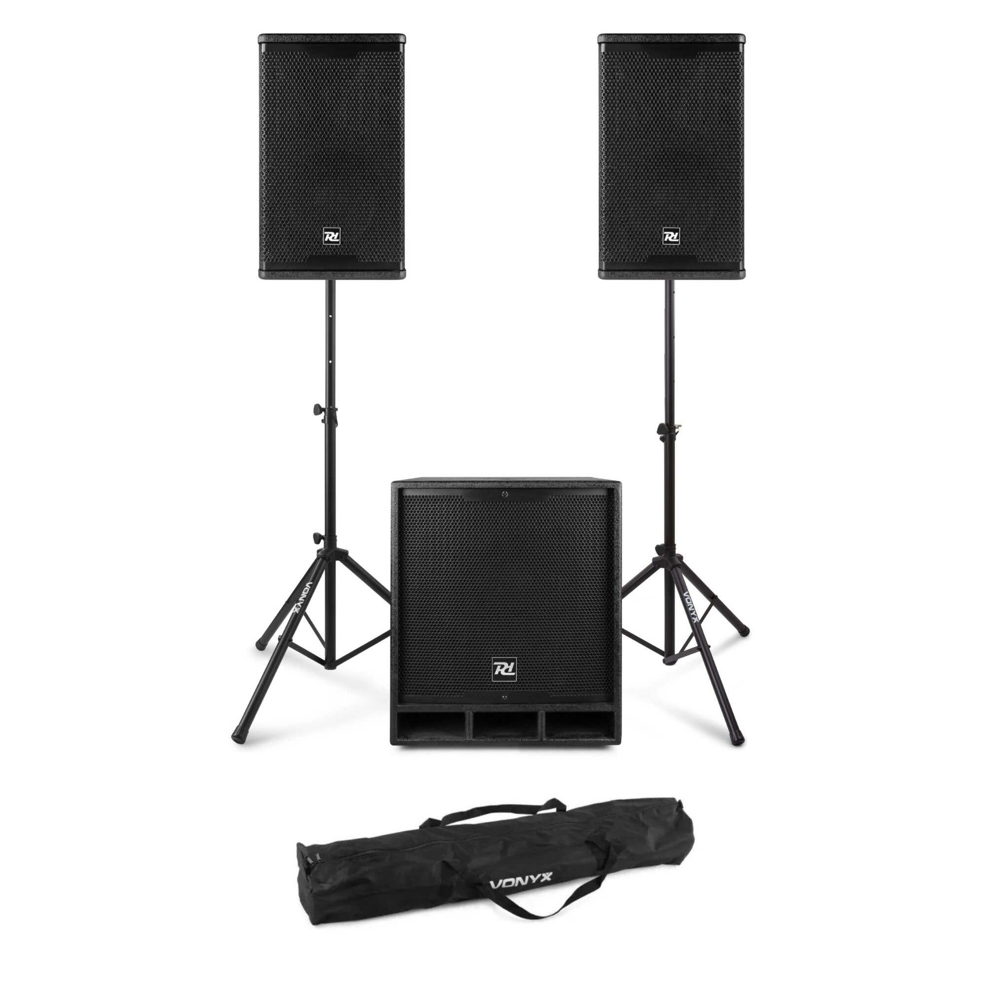 Power Dynamics Combo1500 aktives Lautsprecher Set mit Ständern - 2.1 - Bluetooth - 1500 Watt