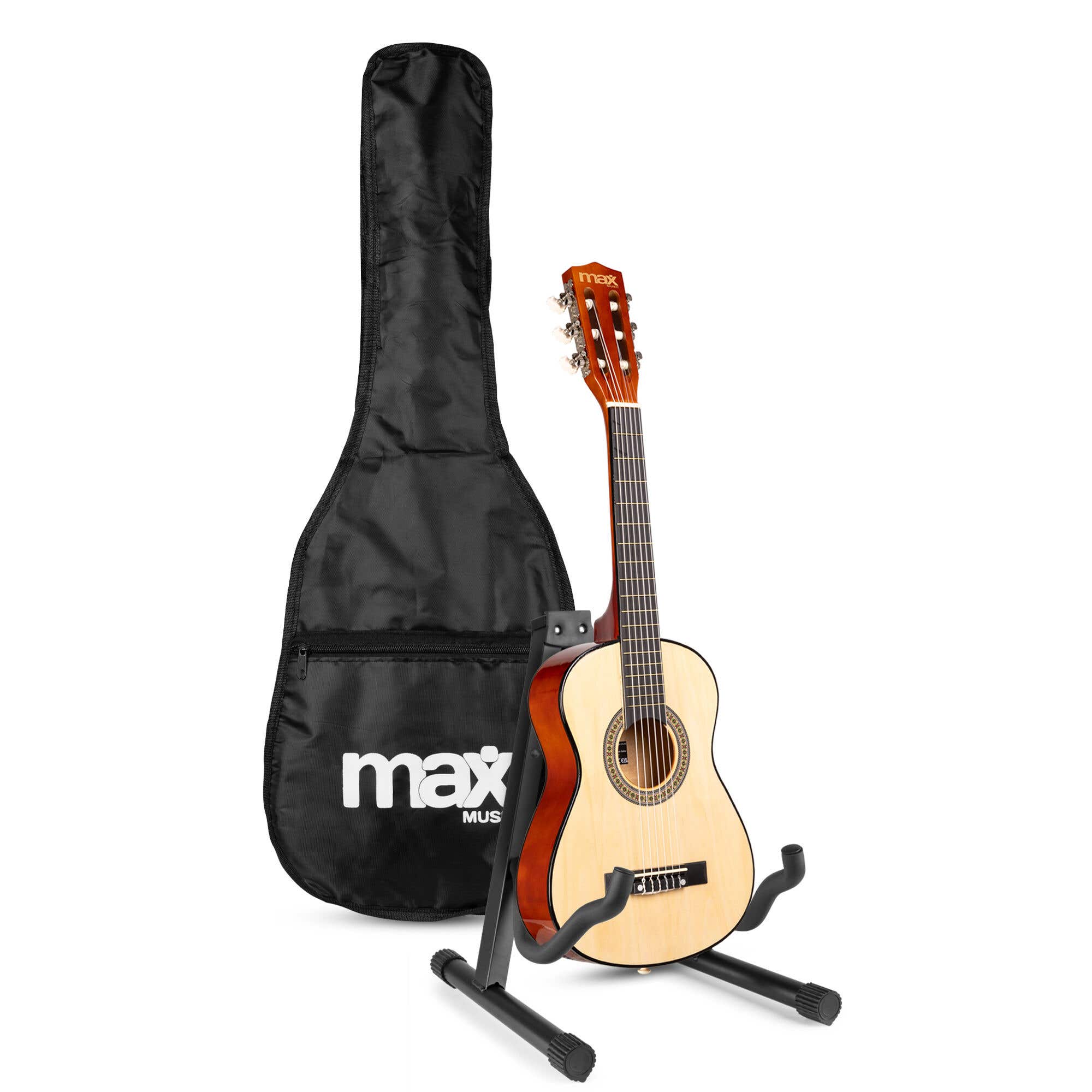 MAX SoloArt Junior 1/4 Kinder Akustikgitarre - Einsteigerset mit Ständer und Zubehör - Holz