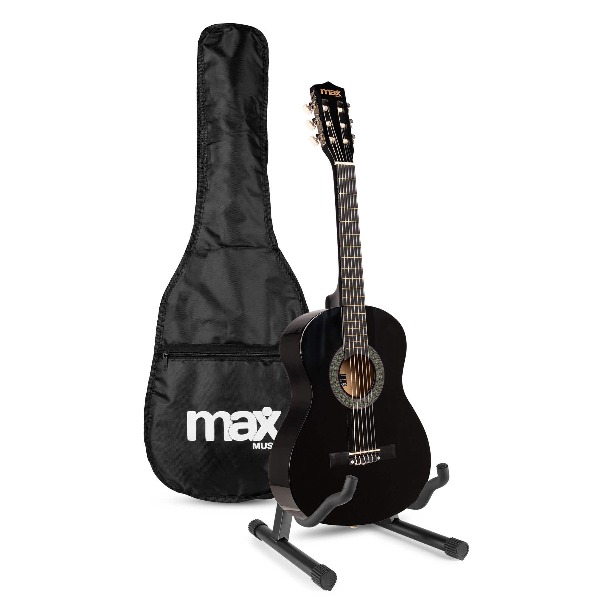 MAX SoloArt Junior 3/4 - Akustikgitarre für Kinder - Anfänger Gitarre Komplettset mit Zubehör - Schwarz