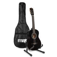 MAX SoloArt Junior 3/4 - Akustikgitarre für Kinder - Anfänger Gitarre Komplettset mit Zubehör - Schwarz
