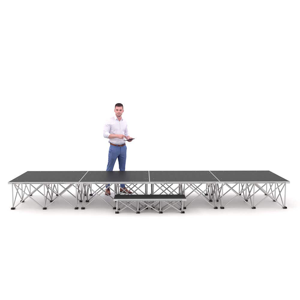 Power Dynamics Catwalk Bühne mit Stufe, klappbaren Beinen und rutschfester Beschichtung – 400x100x40 cm