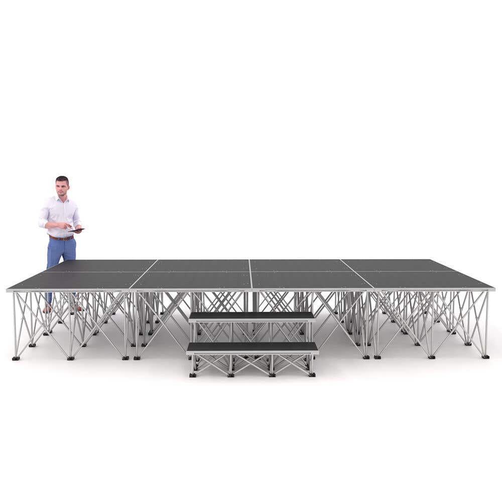 Power Dynamics Komplettbühne 400 x 200 x 60 cm – Bühne mit Stufen und stabilen Beinen