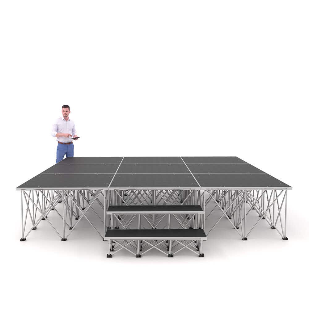 Power Dynamics Komplettbühne mit Stufen - Bühne mit klappbaren Beinen - 300 x 300 x 60 cm