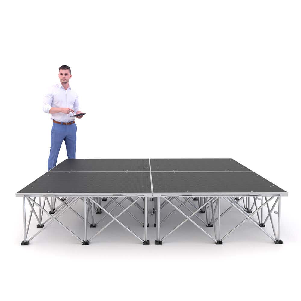 Power Dynamics Komplettbühne mit klappbaren Beinen und rutschfester Beschichtung – 200 x 200 x 40 cm – Aluminium