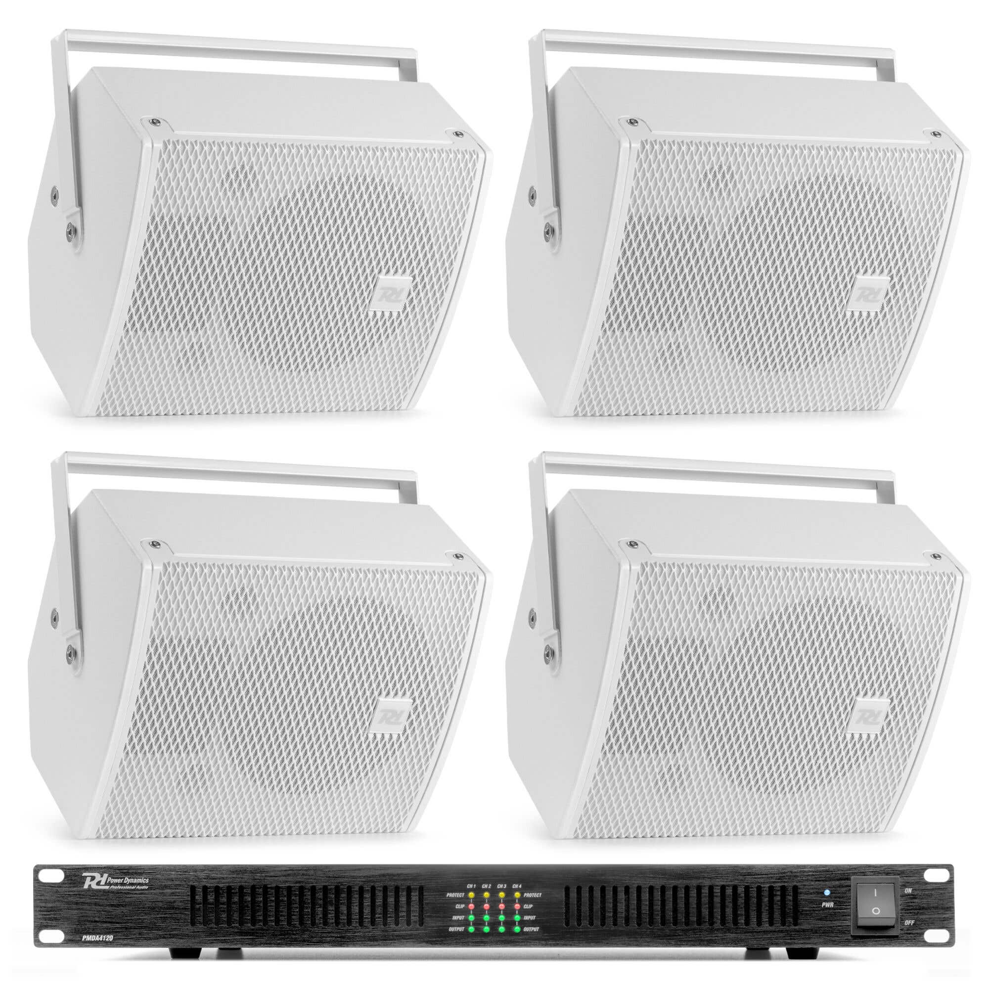Power Dynamics PDW6W Soundsystem mit 4 Lautsprechern & Verstärker – 1200W – Weiß