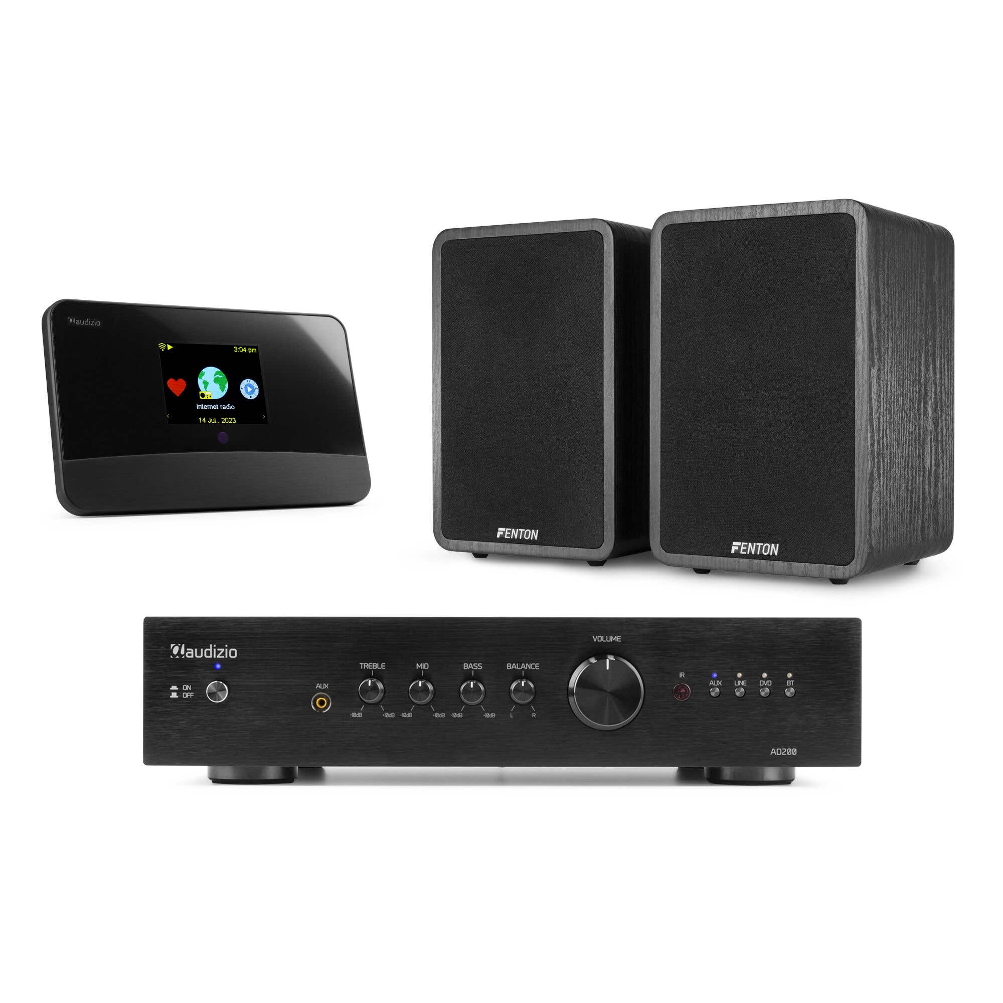 Fenton Stereoanlage mit Tuner – HiFi Anlage mit 2 Lautsprechern – mit Bluetooth, DAB+, UKW und Internetradio