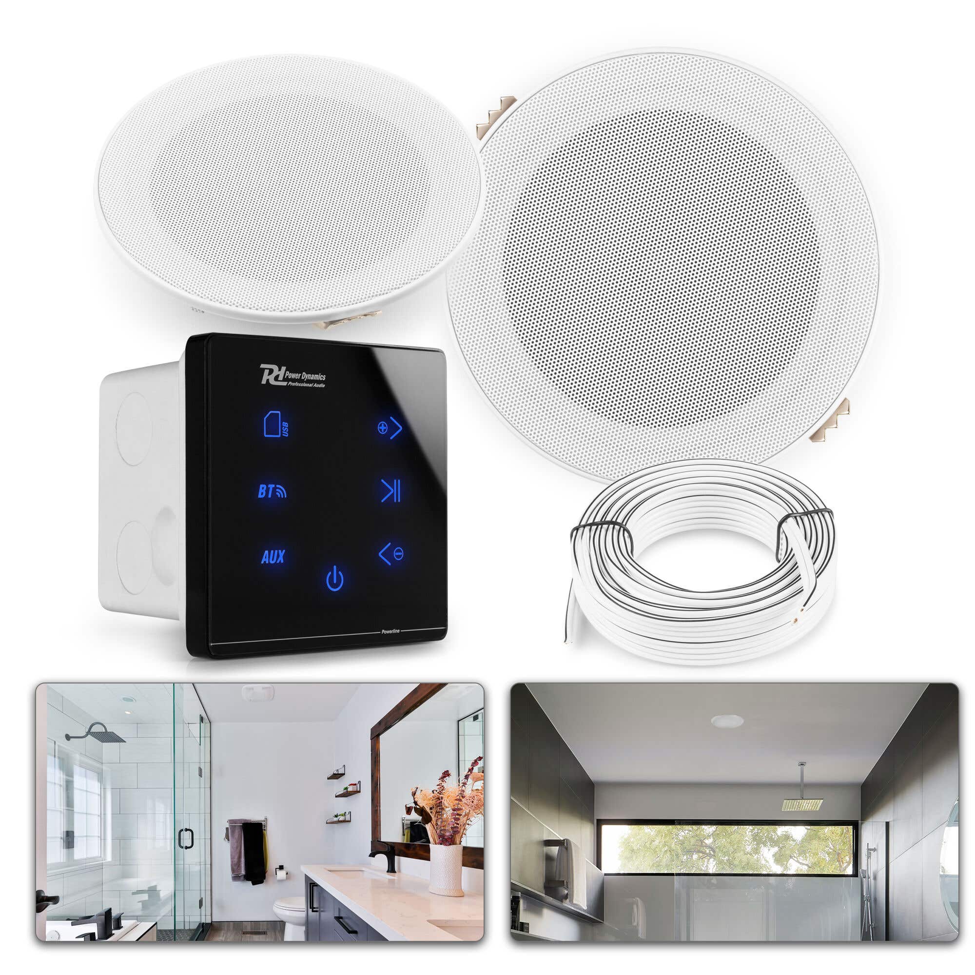 Power Dynamics A50 Bluetooth Lautsprecher Set für das Badezimmer - 5 Zoll - 80W - Schwarz