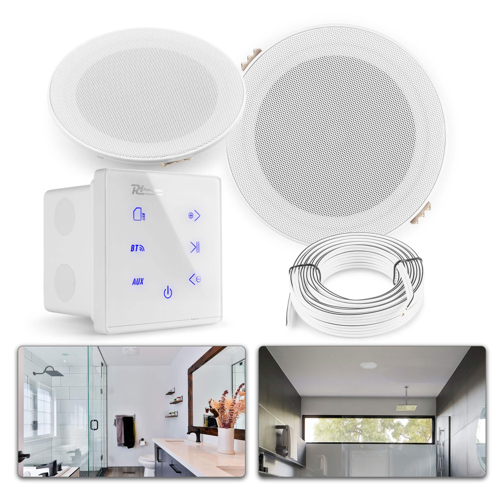 Power Dynamics A50 Bluetooth Lautsprecher Set für das Badezimmer - 5 Zoll - 80W - Weiß