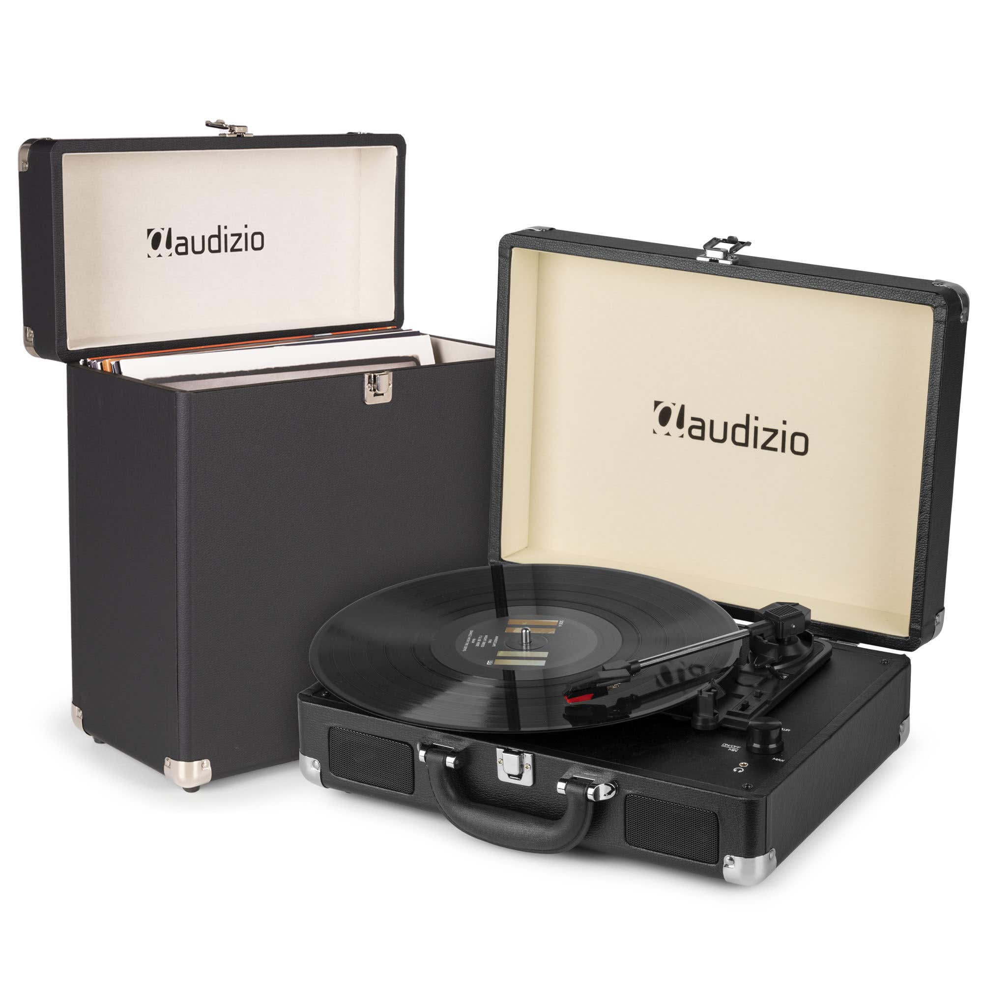 Audizio RP114BK Plattenspieler mit Plattenkoffer – Plattenspieler mit Boxen und PC-Software – Schwarz