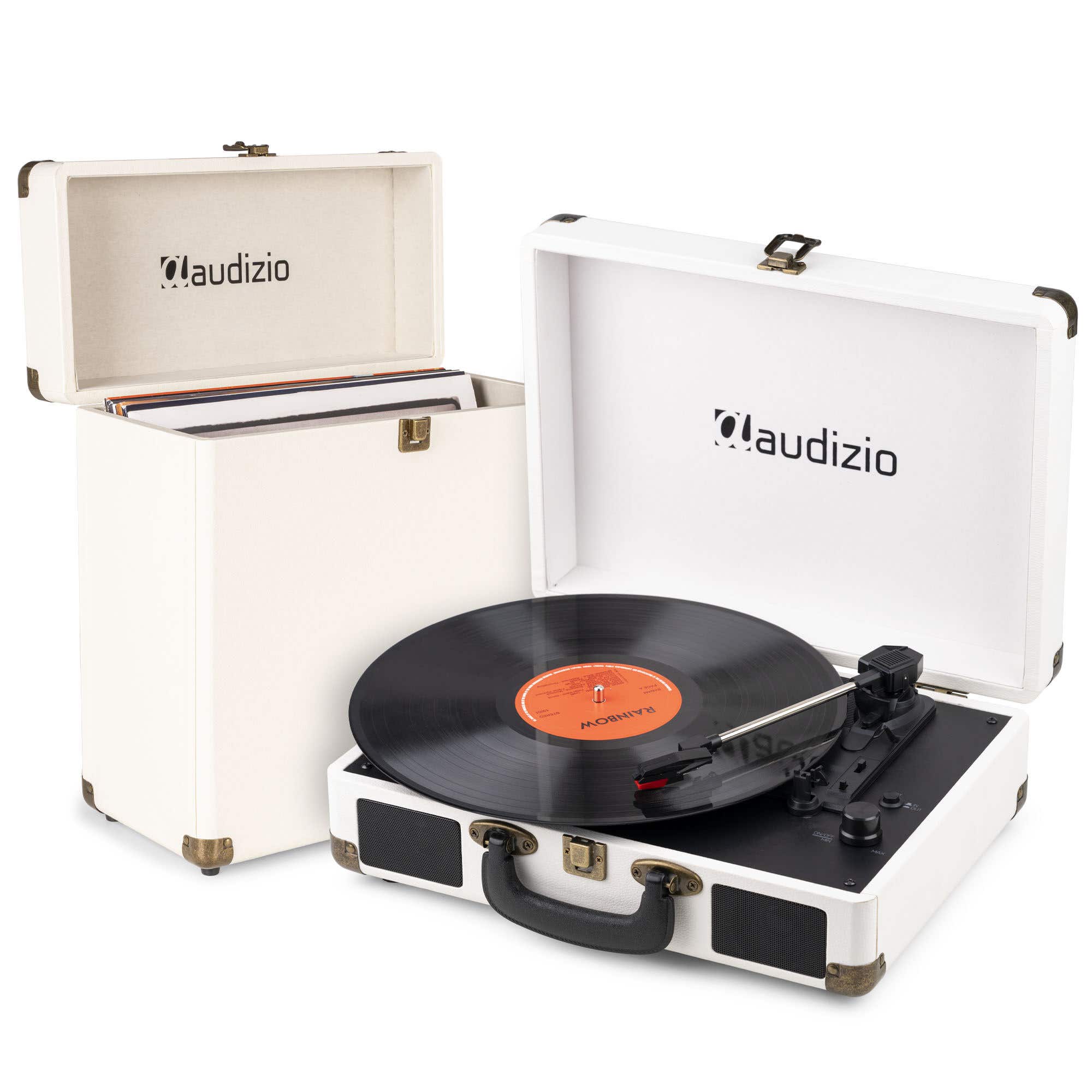 Audizio RP116CR Plattenspieler mit Plattenkoffer – Schallplattenspieler mit Lautsprechern – Bluetooth In/out – Creme