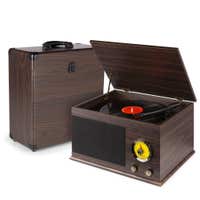 Fenton RP173 Plattenspieler Set mit Plattenkoffer & Bluetooth – Radio – Dunkelbraun