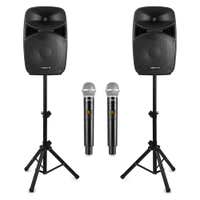 Vonyx Karaoke Lautsprecherset mit Stativen und 2 drahtlosen Mikrofonen - 600 W - Bluetooth
