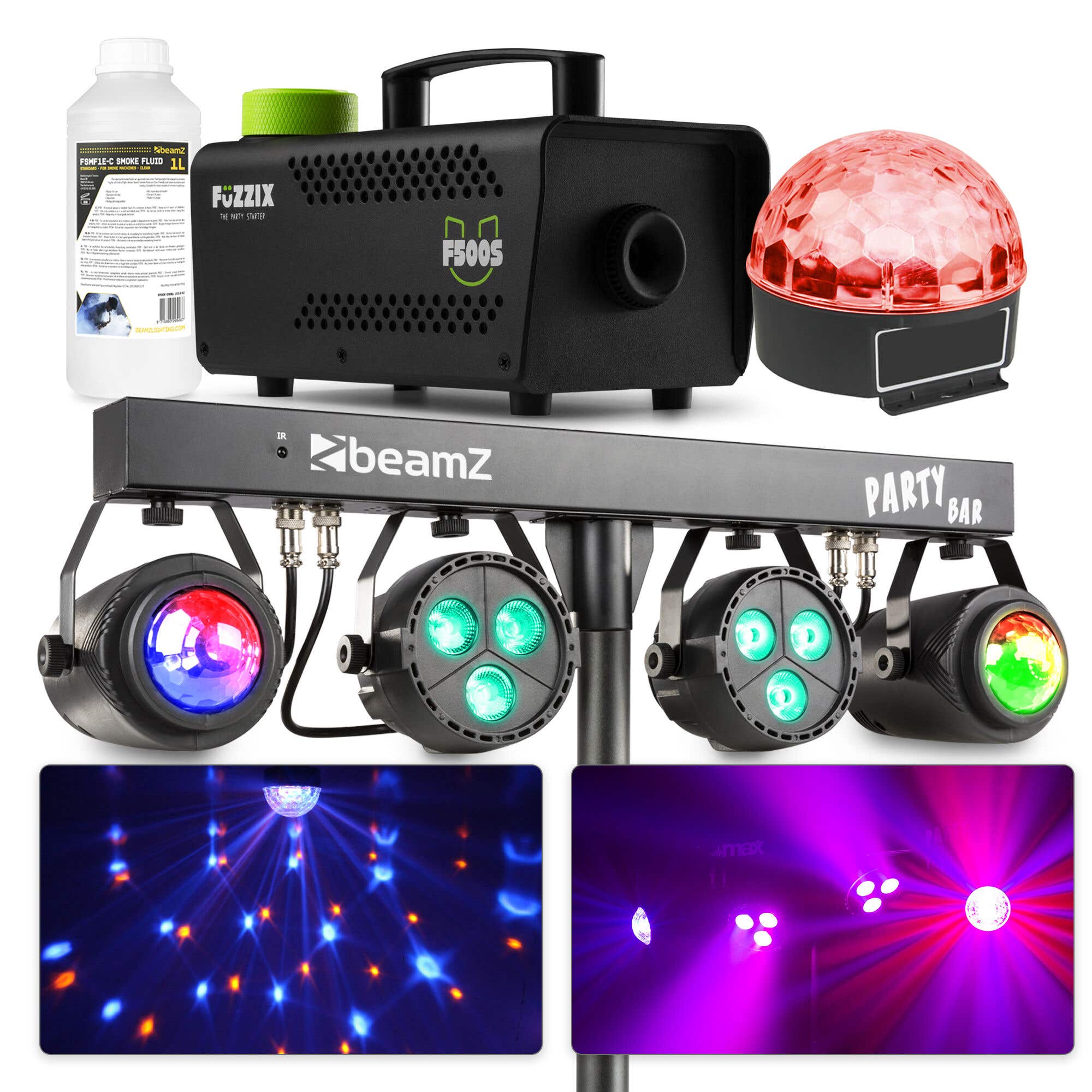 MAX Afterparty Partylicht-Set - Mit Partybar, Discolampe und Nebelmaschine - RGBW LEDs