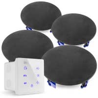 Power Dynamics Powerline A100W Set mit weißem Einbauverstärker und 4 schwarzen Deckenlautsprechern