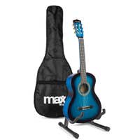 MAX SoloArt Junior 3/4 Starter-Set – Akustische Kindergitarre mit Ständer und Zubehör – Blau
