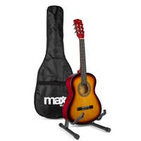 MAX SoloArt Junior 3/4 Starter-Set – Akustische Kindergitarre mit Ständer und Zubehör – Sunburst