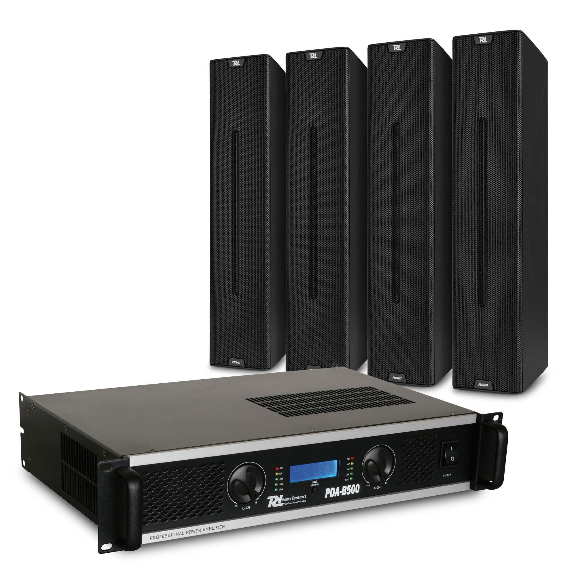 Power Dynamics PDCS403 Soundsystem mit 4 Lautsprechern & Verstärker – 500W – Schwarz
