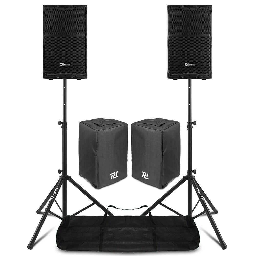 Power Dynamics PDY212A PA Komplettset – 2x 12" Aktivlautsprecher mit Stativen & Schutzhüllen – 1400W