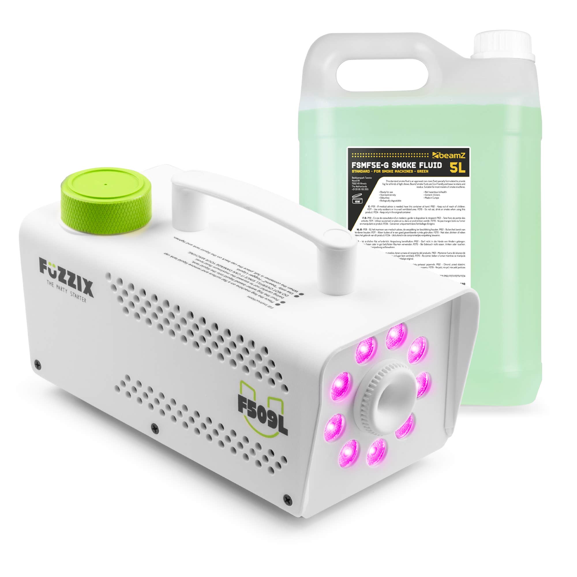 Fuzzix F509LW Party Nebelmaschine mit 9 LEDs RGB inkl 5L Nebelfluid - Weiß