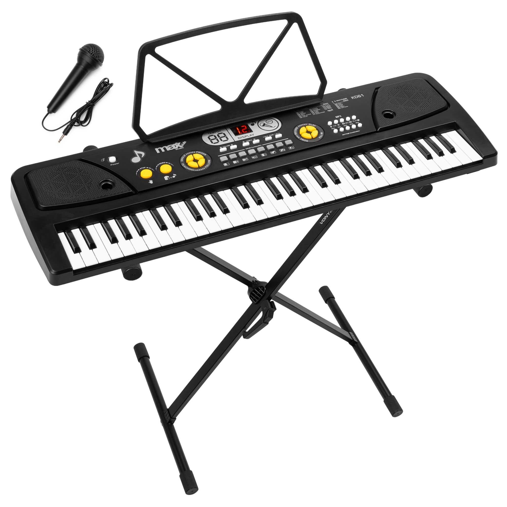 MAX KD61 Keyboard Piano mit Ständer – Kinderpiano, 61 Tasten & Akku – Schwarz