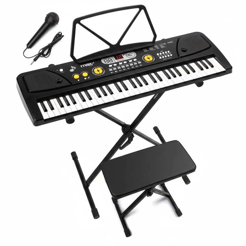 MAX KD61 Keyboard Piano Set – Inkl. Ständer & Bank – 61 Tasten & Akku – Schwarz