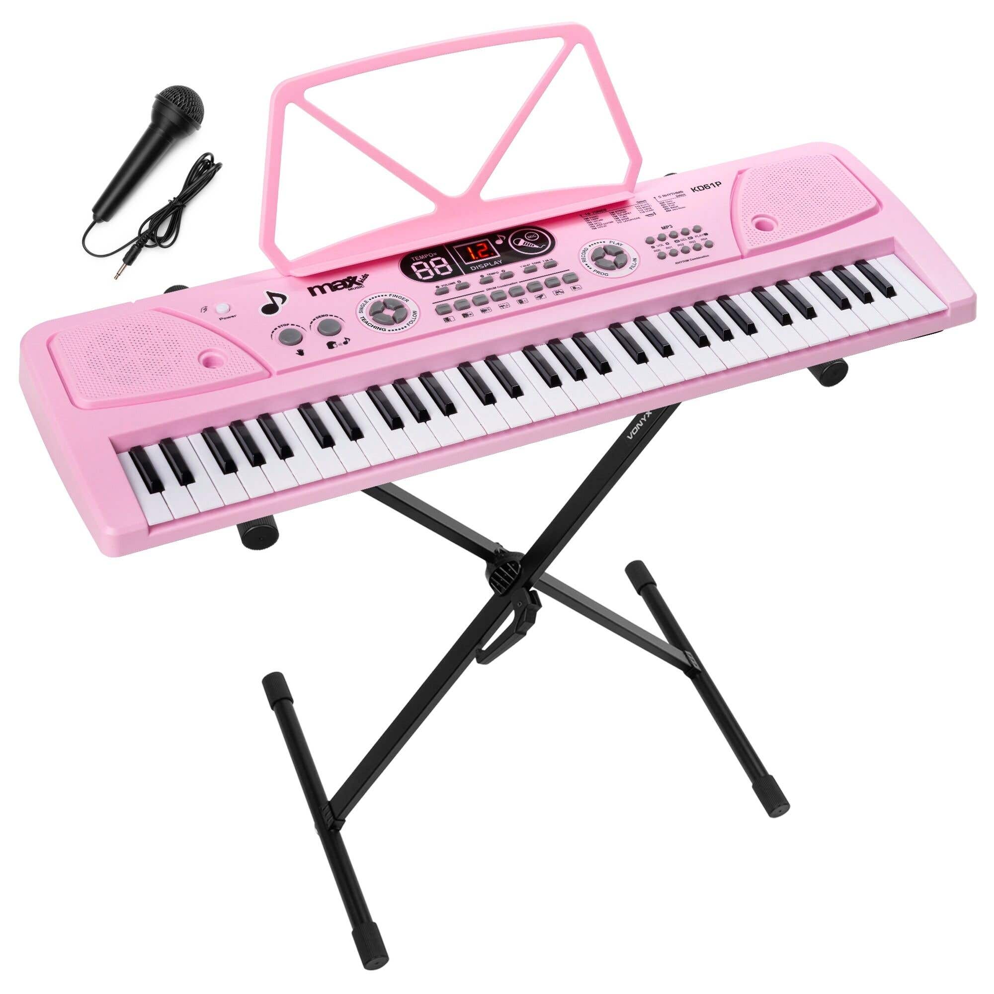 MAX KD61P Keyboard Piano mit Ständer – Kinderpiano, 61 Tasten & Akku – Pink