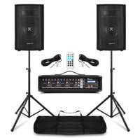 PA Anlage für Bands Anfänger Set – 8 Zoll Lautsprecher – 4 Kanal Mixer & Stative